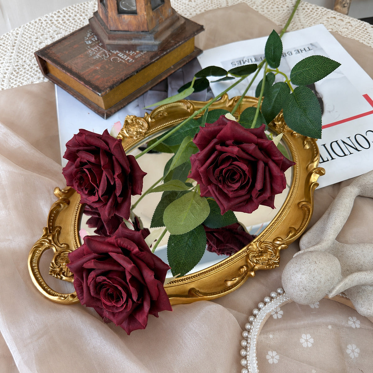 EVERIVELLE Three-Head Artificial Manta Rose Stem