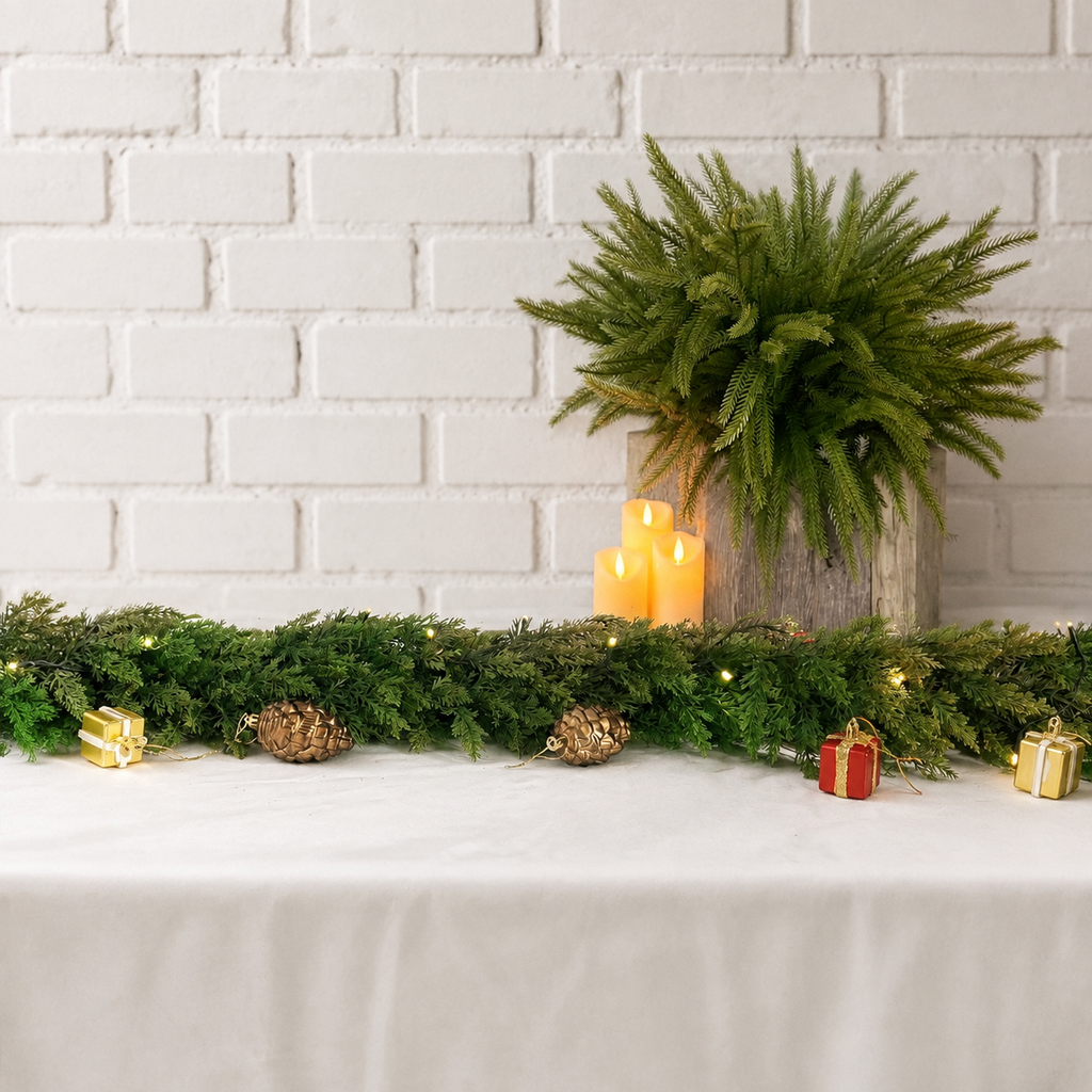 Cedar garland green tabletop christmas