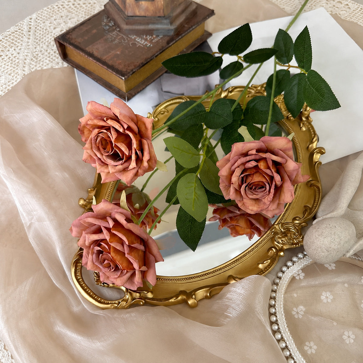 EVERIVELLE Three-Head Artificial Manta Rose Stem
