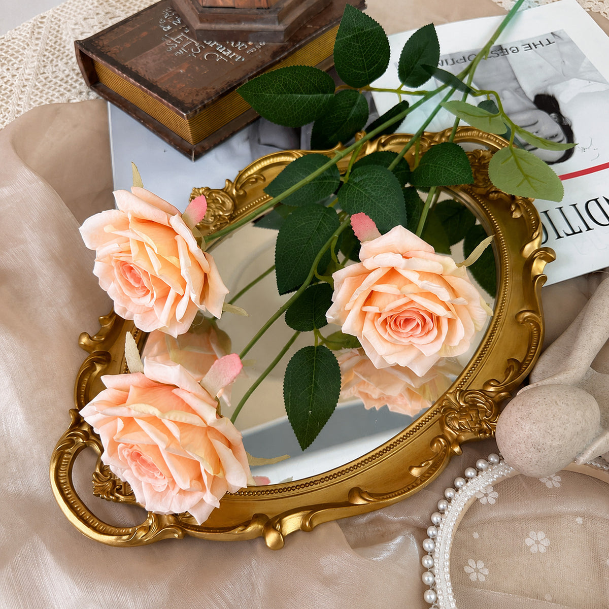 EVERIVELLE Three-Head Artificial Manta Rose Stem