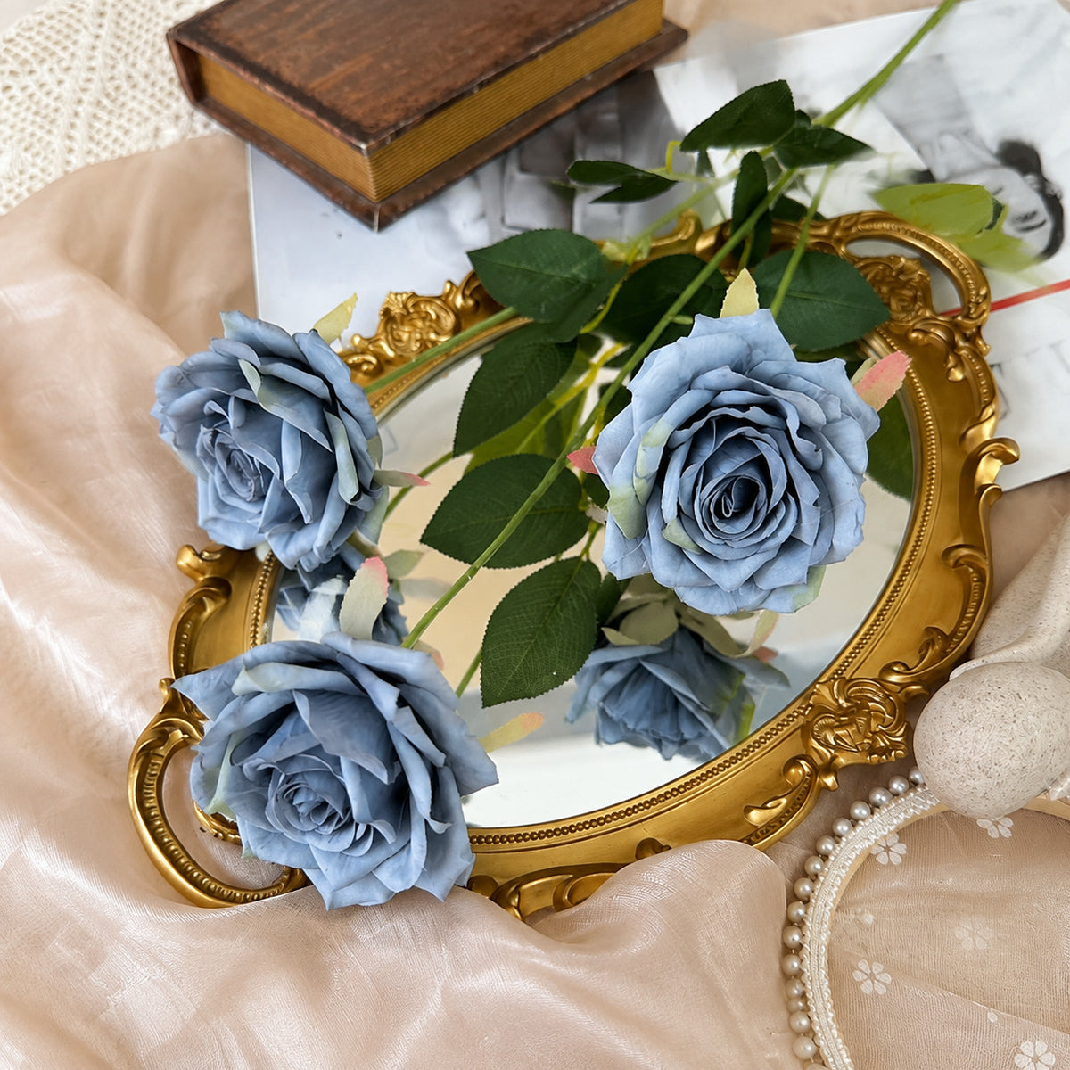 EVERIVELLE Three-Head Artificial Manta Rose Stem