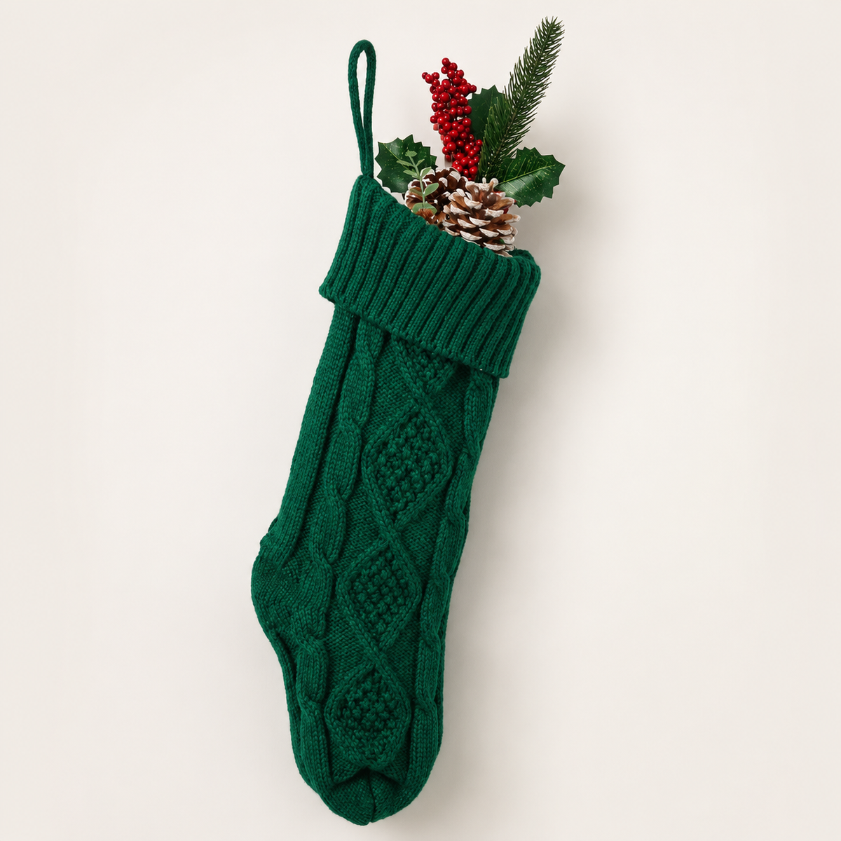 Forest green diamond knit christmas stocking