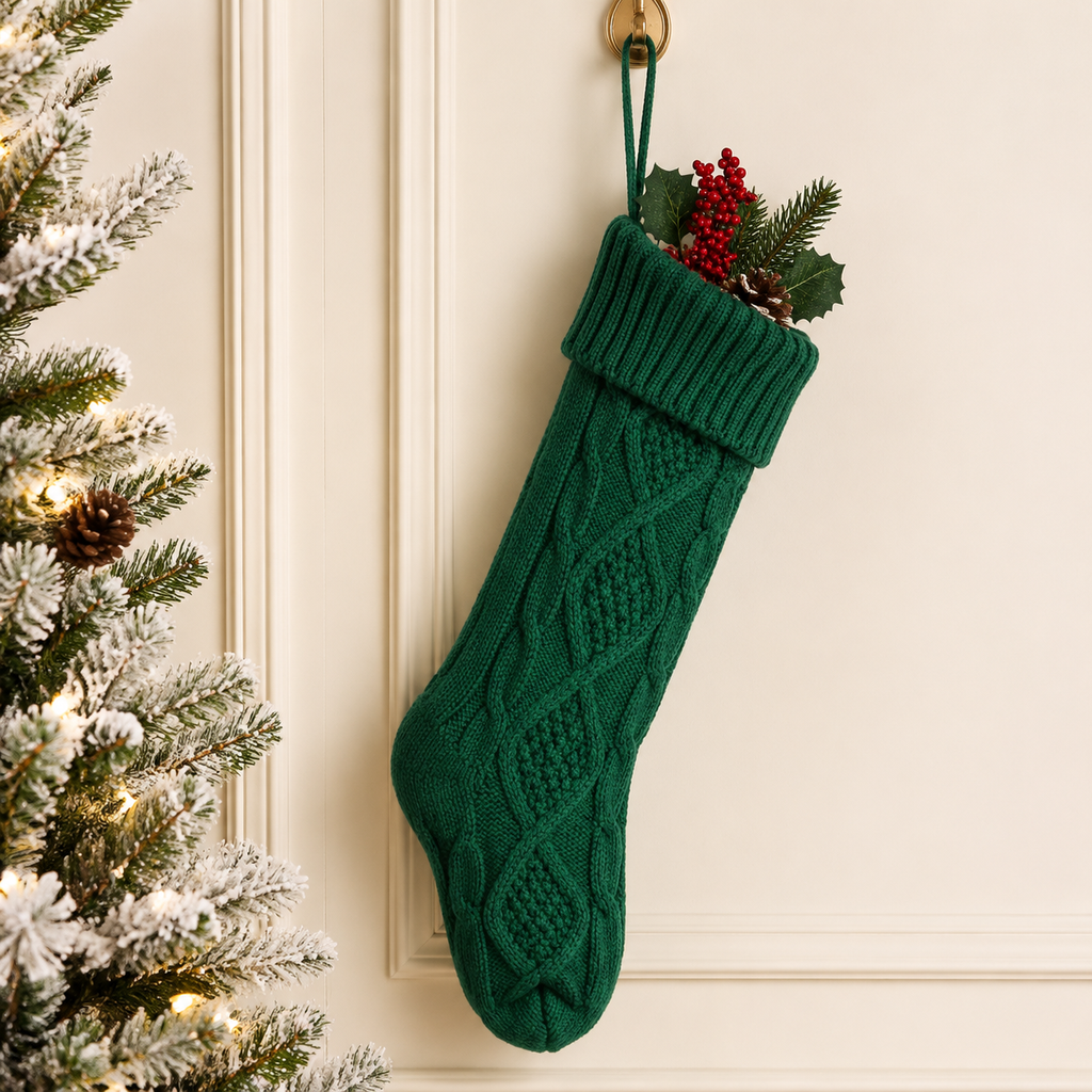 Forest green diamond knit stocking lifestyle