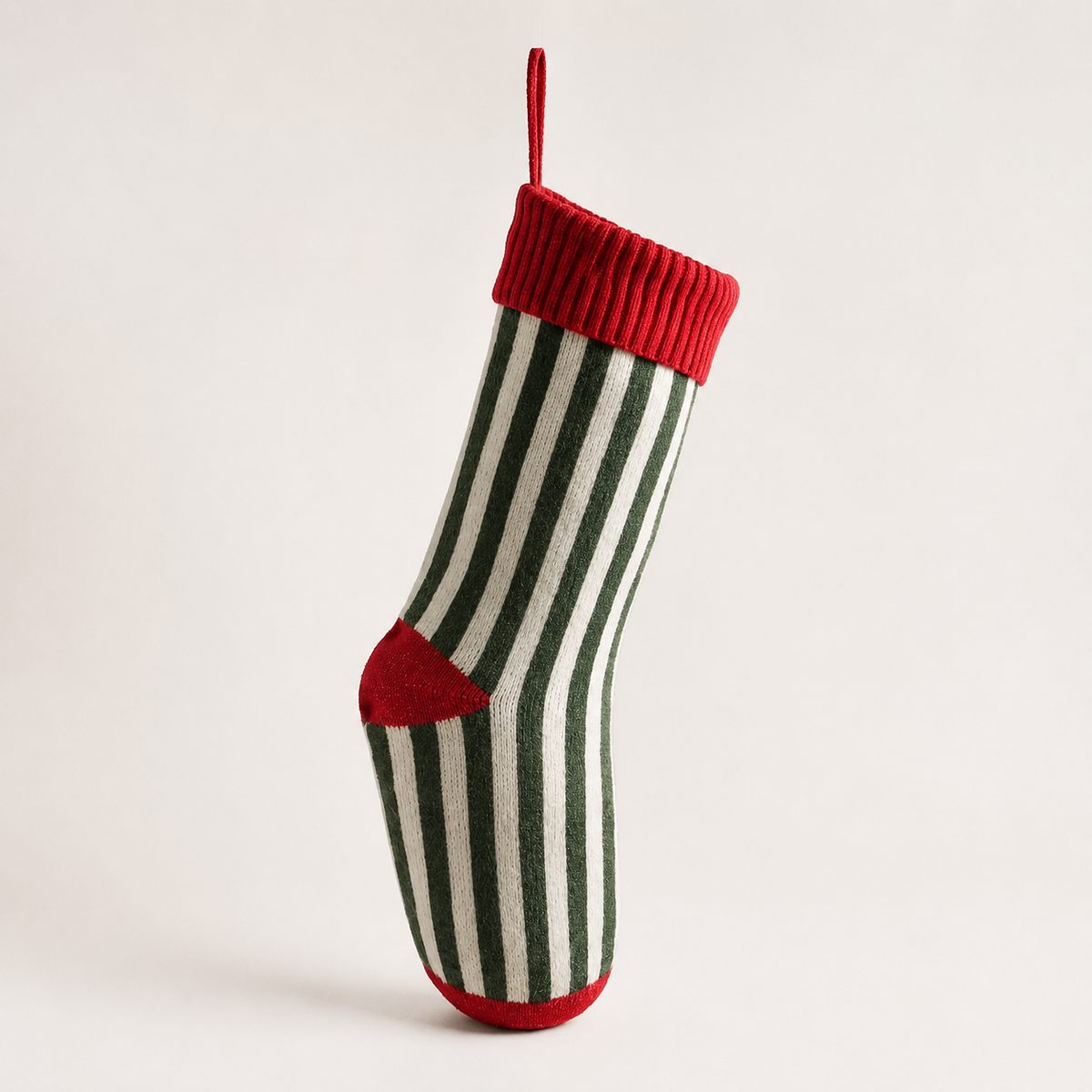 Forest ivory stripe red accents stocking