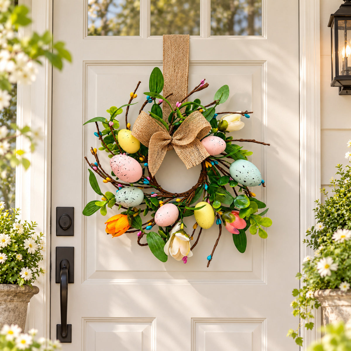 Easter Egg & Burlap Bow Hanging Wreath