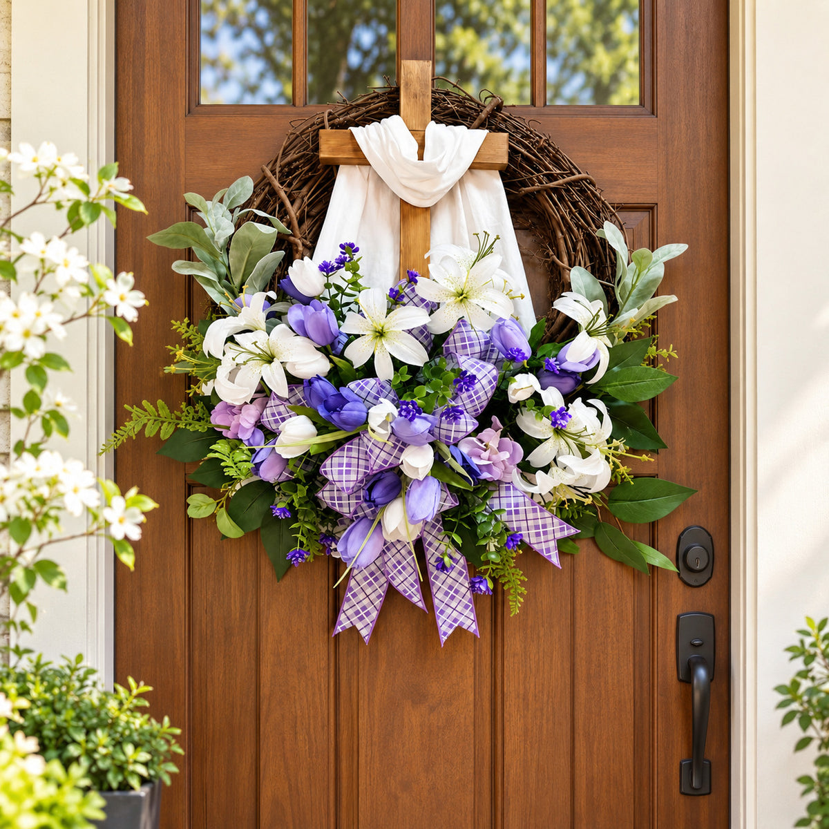 Purple & White Easter Cross Wreath
