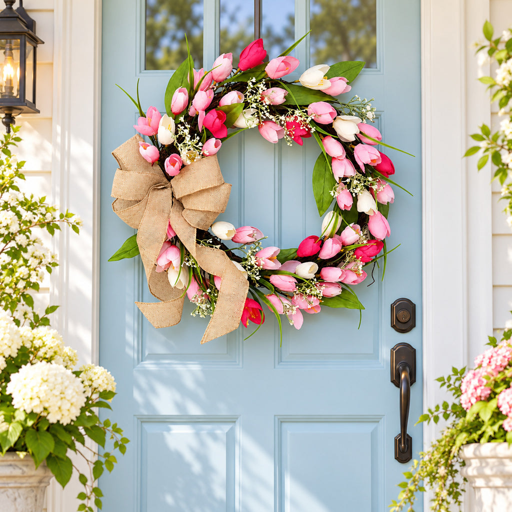 Pink & White Tulip Spring Wreath