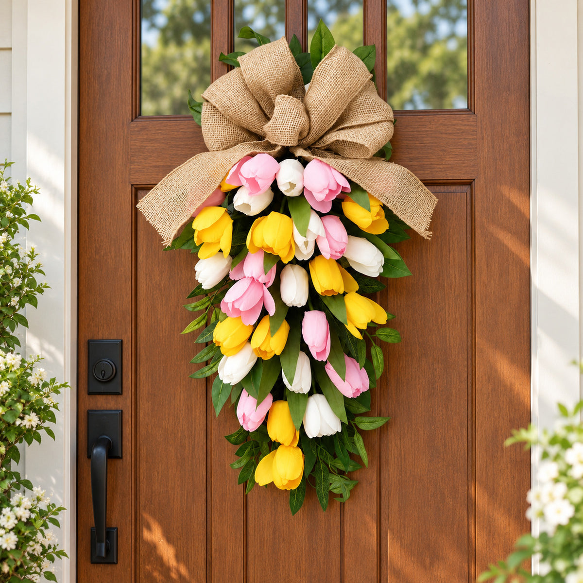 Multicolor Tulip & Burlap Easter Door Swag