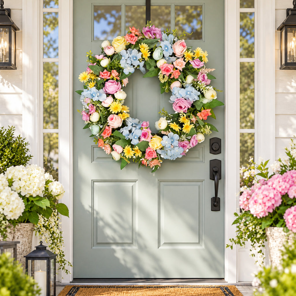 Pastel Rainbow Spring Floral Wreath Collection