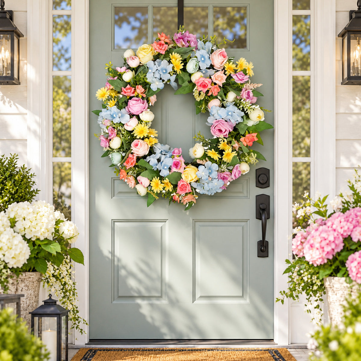 Pastel Rainbow Spring Floral Wreath Collection