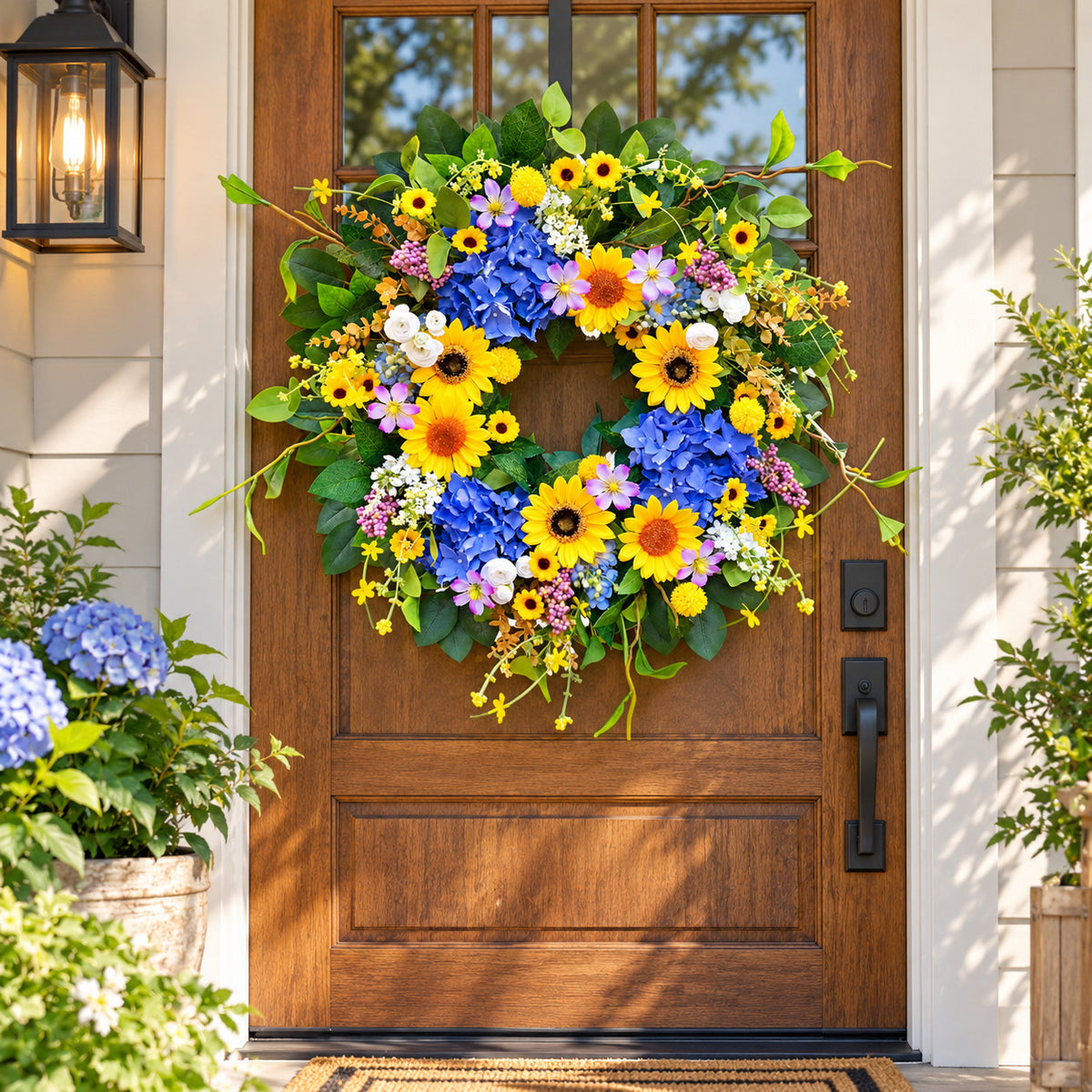 Sunflower & Blue Wildflower Spring Wreath