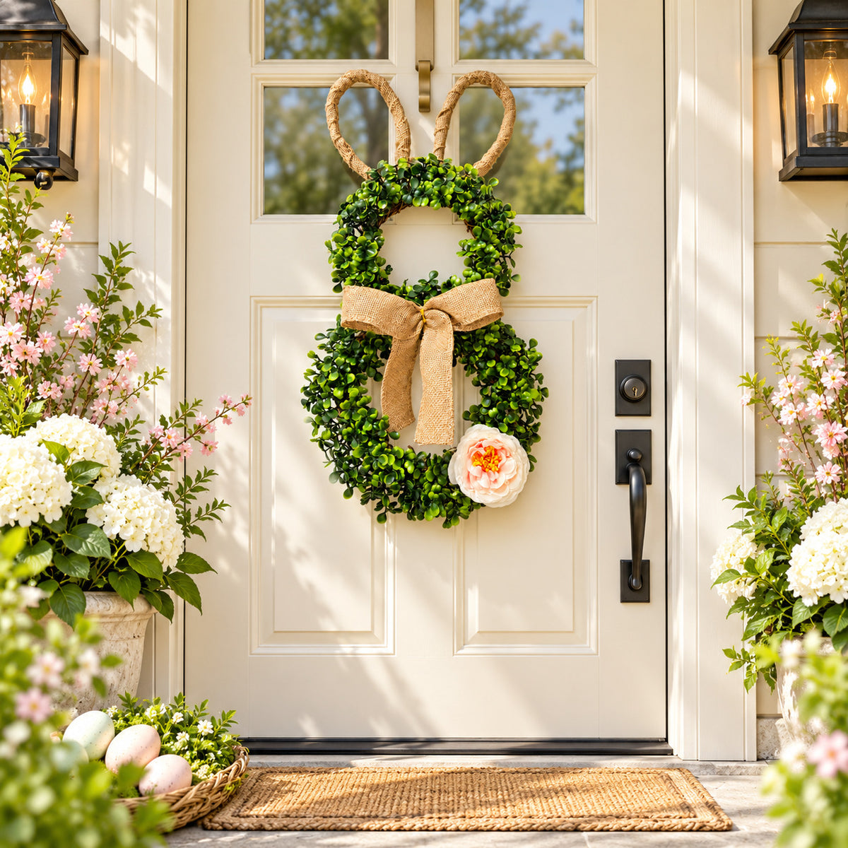 Easter Bunny Greenery Grapevine Wreath