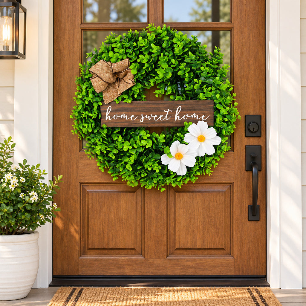 Home Sweet Home Greenery & White Flower Wreath Collection