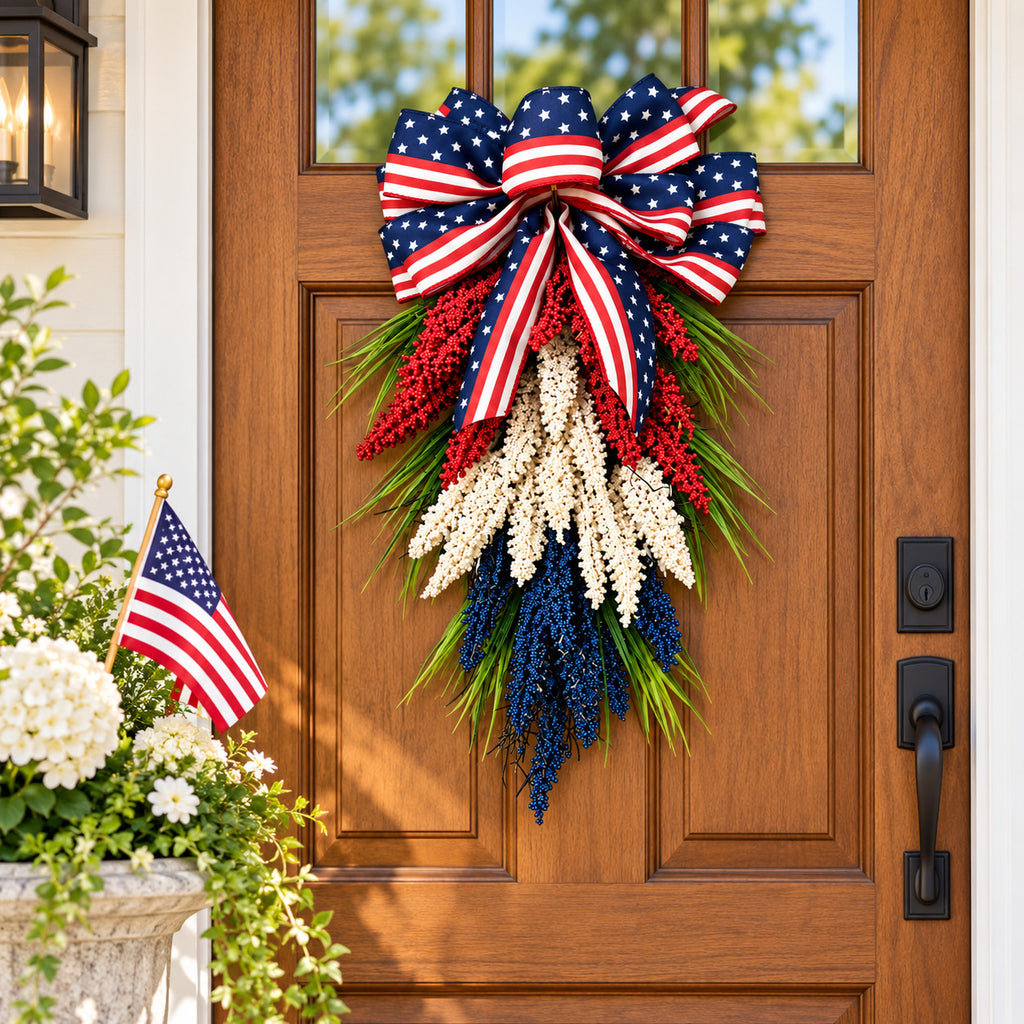 Patriotic Red, White & Blue Floral Door Swag