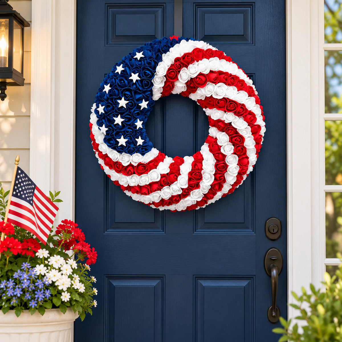 Patriotic Foam Rose Wreath & Hanging Decor Collection