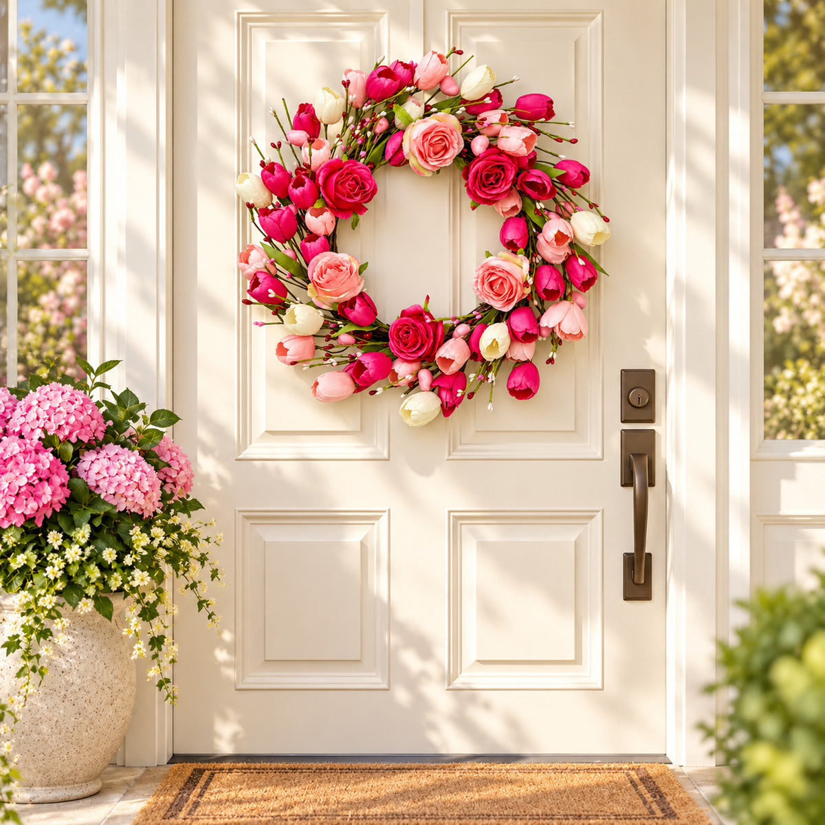Pink Tulip & Rose Heart-Shaped Wreath
