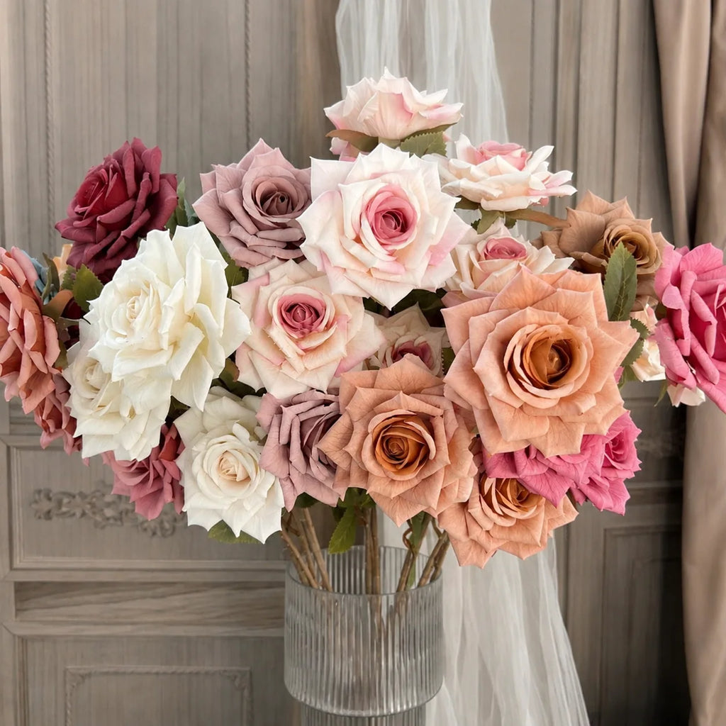 EVERIVELLE Three-Head Cappuccino Artificial Rose Spray