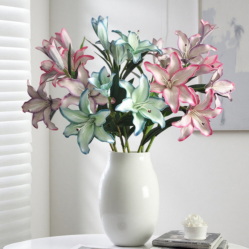 EVERIVELLE Three-Head Painted Artificial Lily Stem