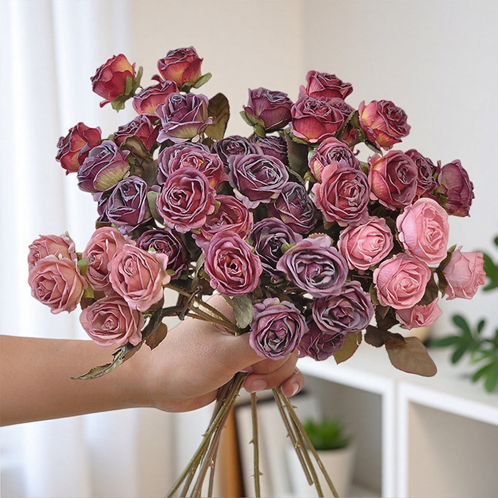 EVERIVELLE Five-Head Vintage Burnt-Edge Artificial Rose Stem