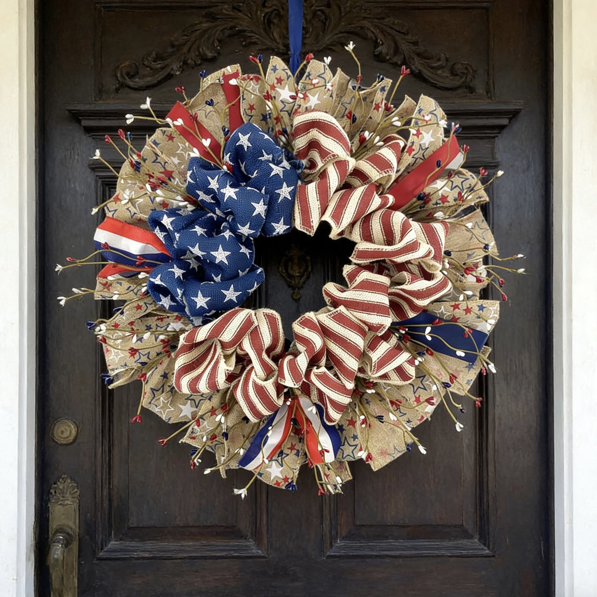 Patriotic Red, White & Blue Ribbon Wreath