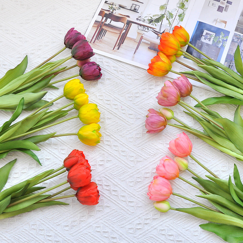 EVERIVELLE 15.7-Inch Five-Head Multi-Layer Soft-Touch Tulip Bouquet