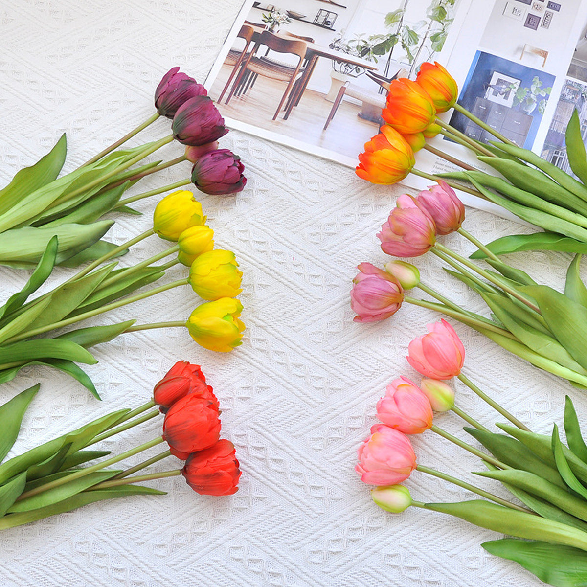 EVERIVELLE 15.7-Inch Five-Head Multi-Layer Soft-Touch Tulip Bouquet