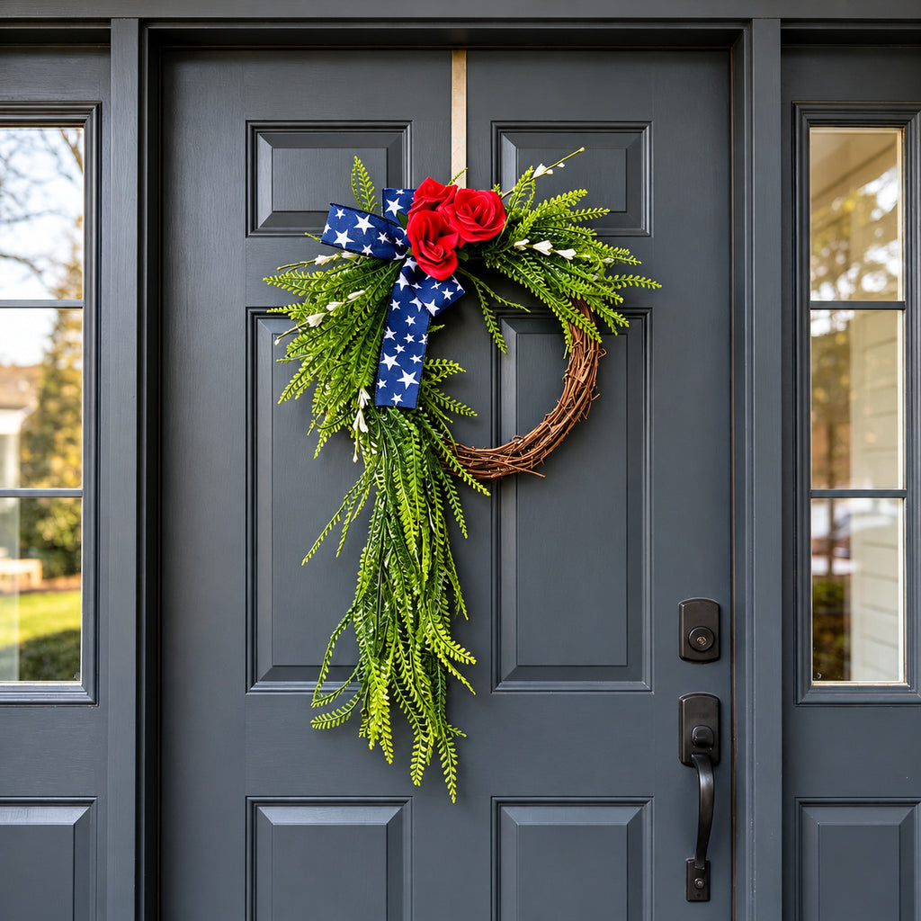 Patriotic Rose & Greenery Swag Wreath