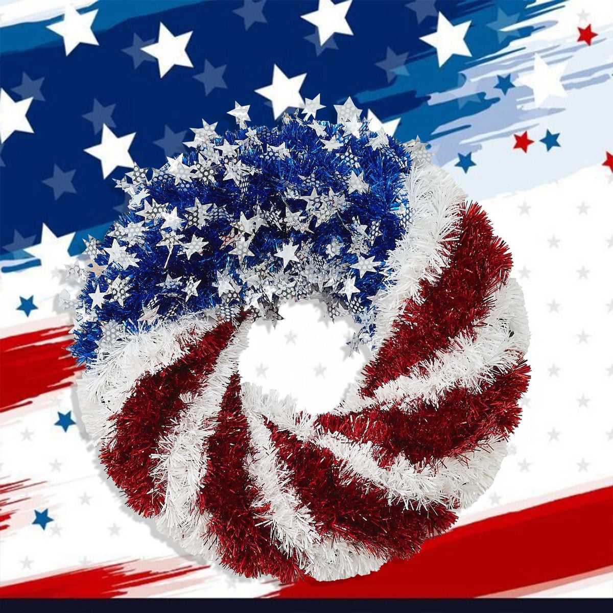 Patriotic Flag Tinsel Wreath