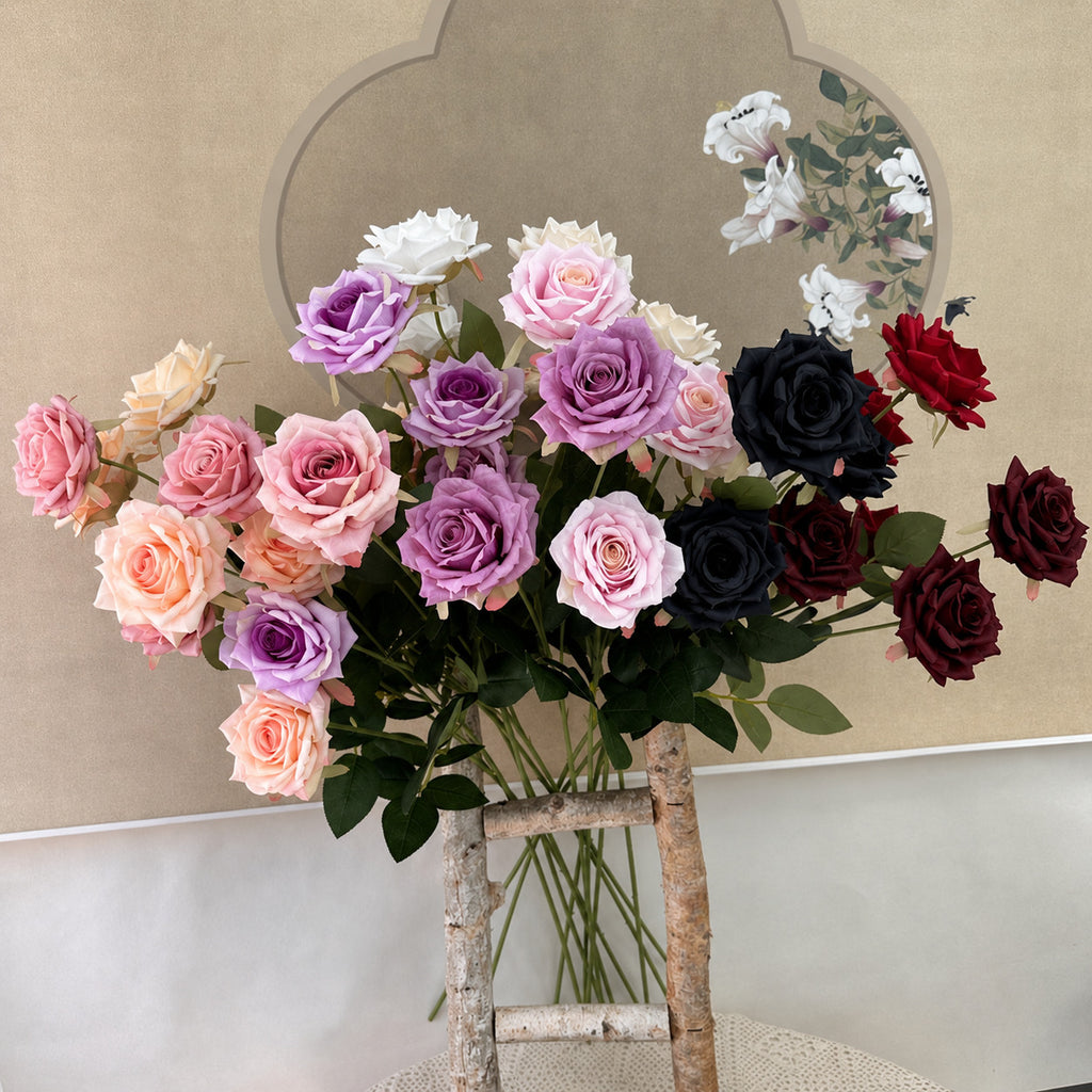 EVERIVELLE Three-Head Artificial Manta Rose Stem