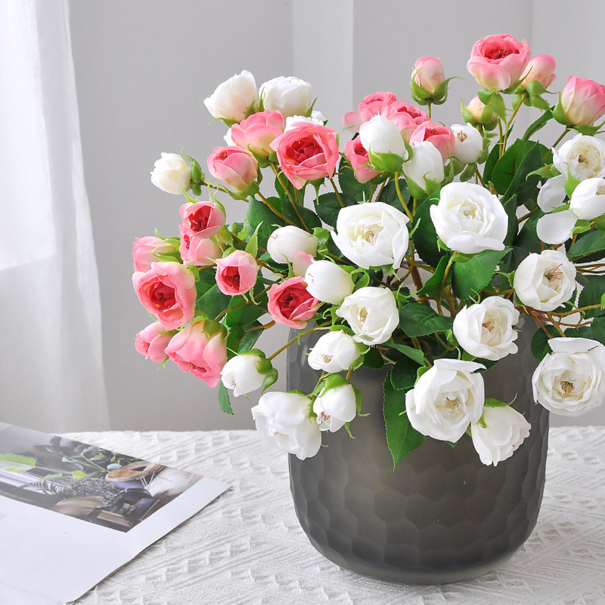 EVERIVELLE Seven-Head Mini Artificial Lotus Rose Stem