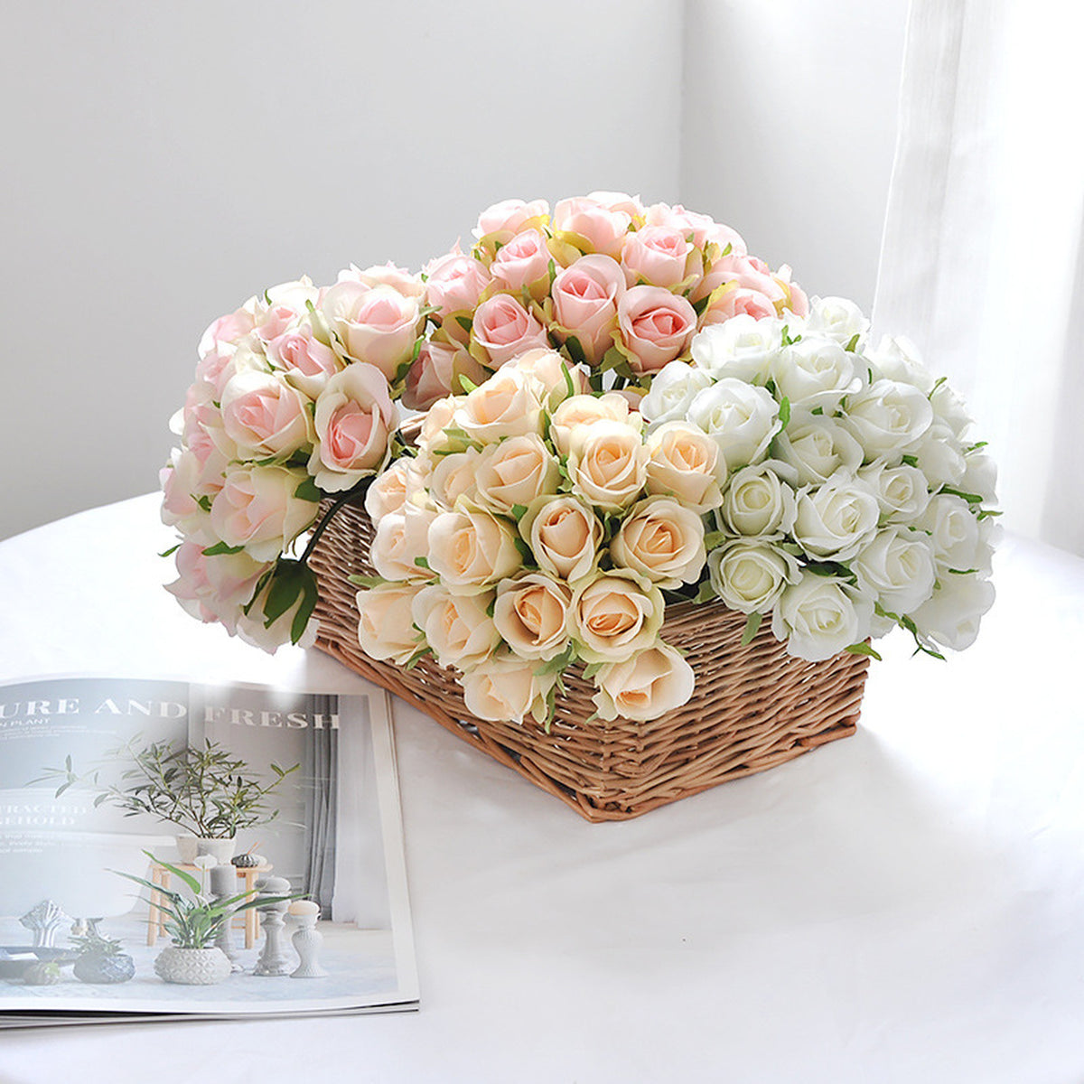 EVERIVELLE 8.7-Inch 22-Head Artificial Mini Rosebud Bouquet