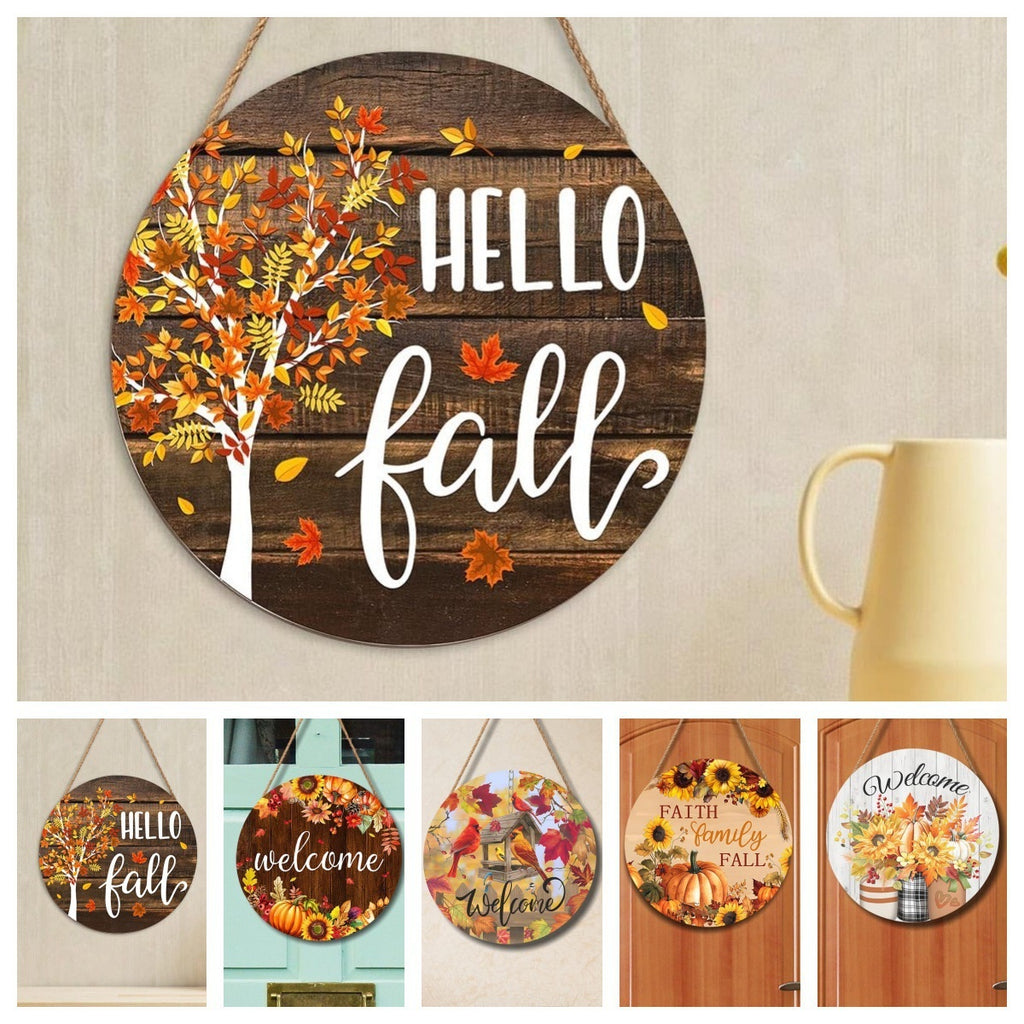 Autumn Round Wood Door Sign Collection