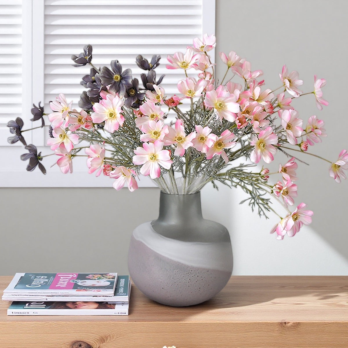 EVERIVELLE Six-Head Flocked Artificial Cosmos Spray