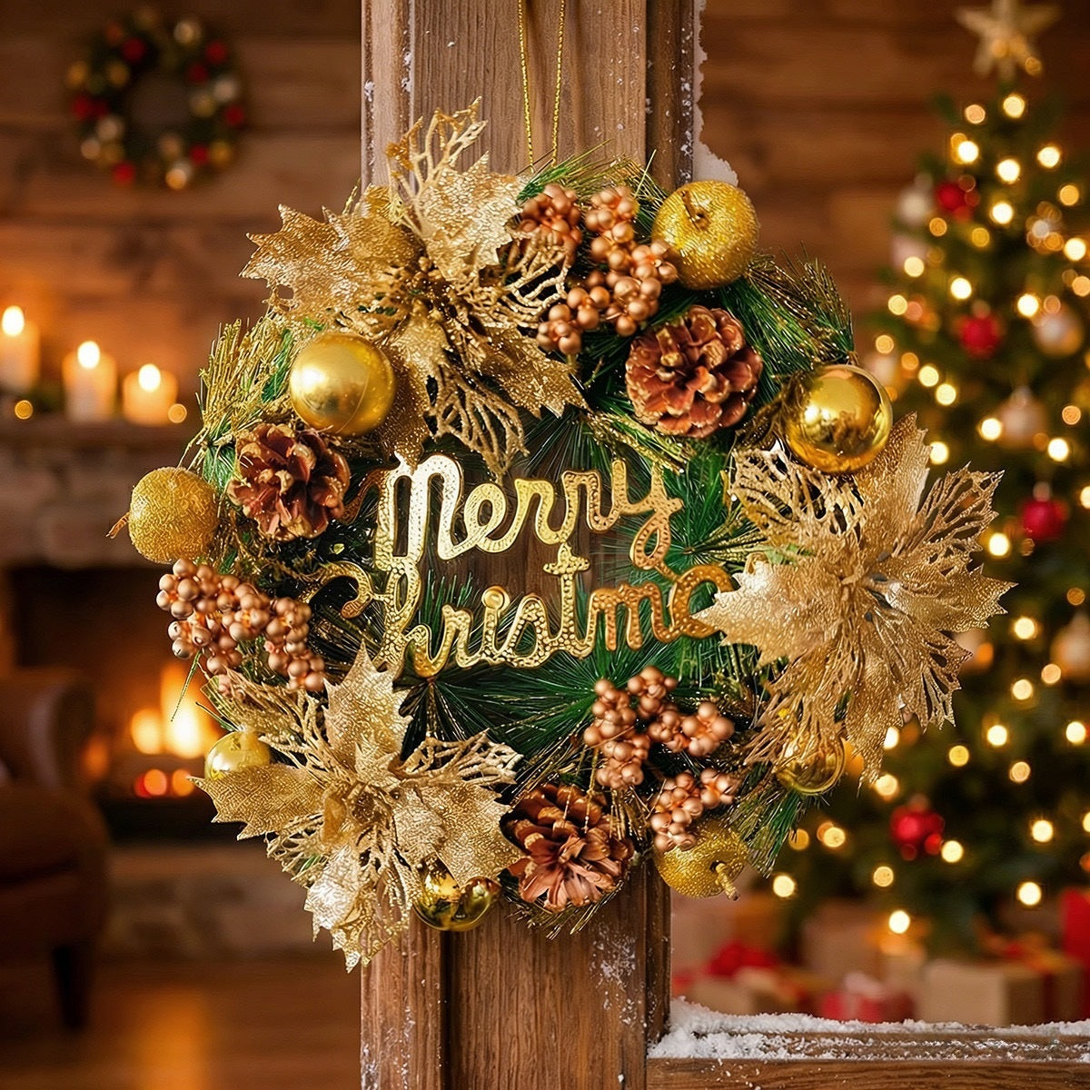 Gold Apple & Pinecone Christmas Wreath