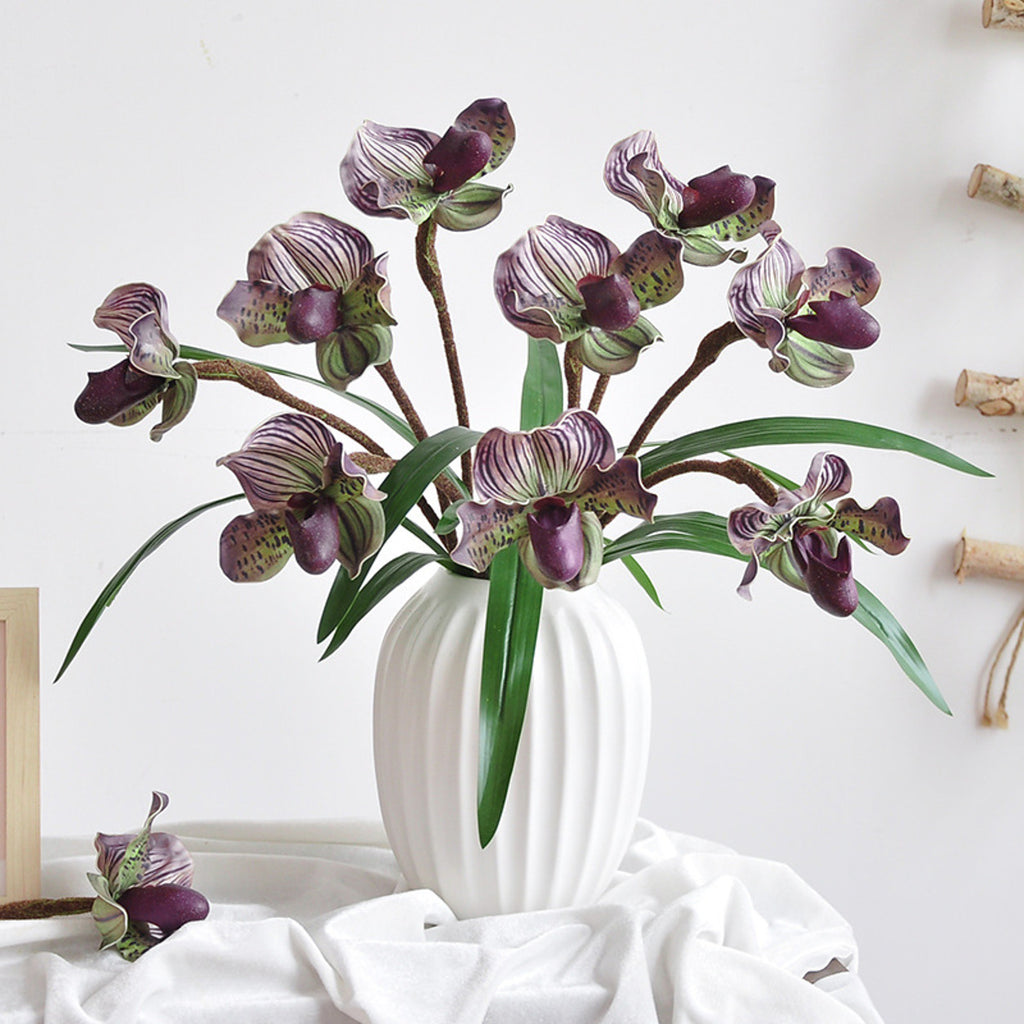 EVERIVELLE Artificial Paphiopedilum Slipper Orchid Stem