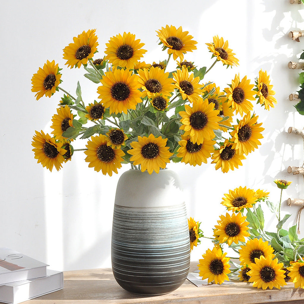 EVERIVELLE 25.6-Inch Three-Head Flocked Artificial Sunflower Stem