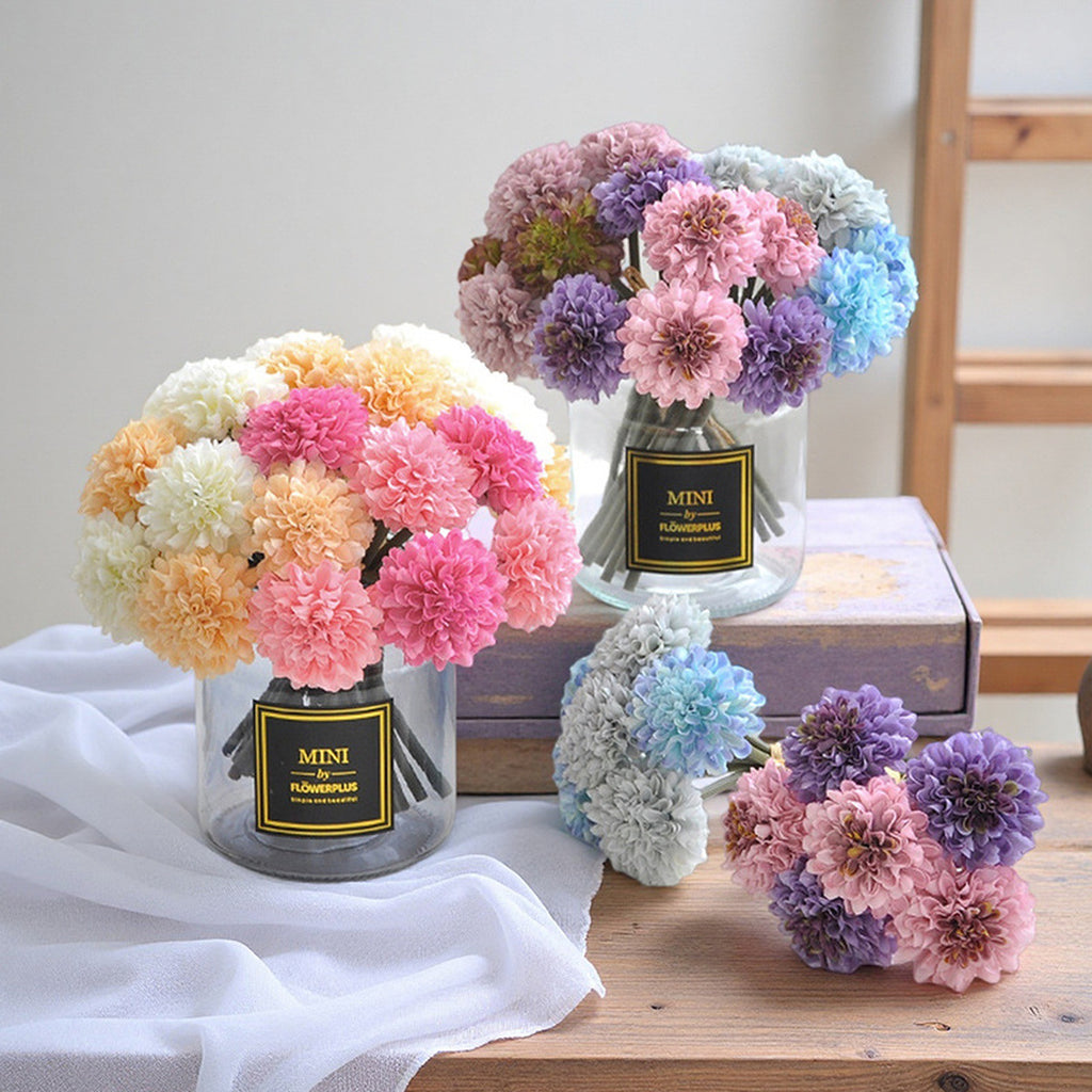 EVERIVELLE 7.5-Inch Six-Stem Mini Pom-Pom Chrysanthemum Bouquet