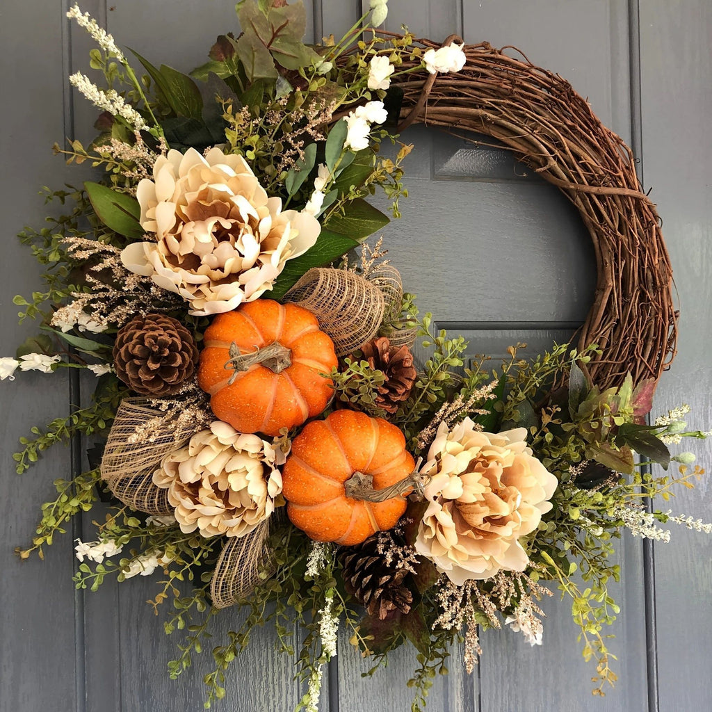 Rustic Pumpkin Grapevine Harvest Wreath