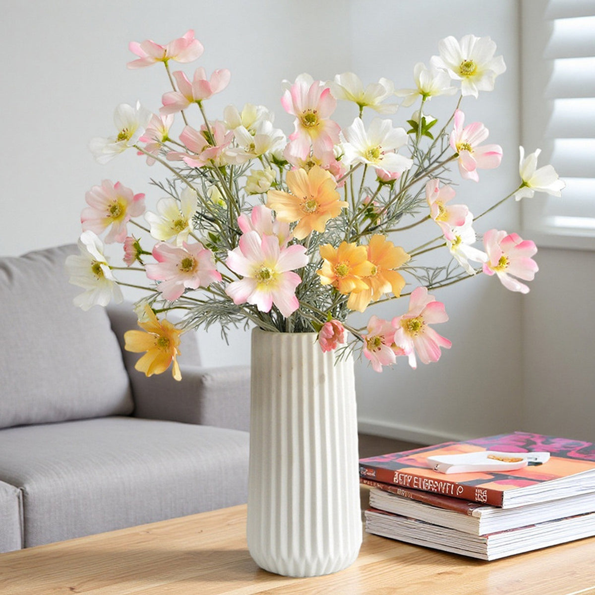 EVERIVELLE Six-Head Flocked Artificial Cosmos Spray