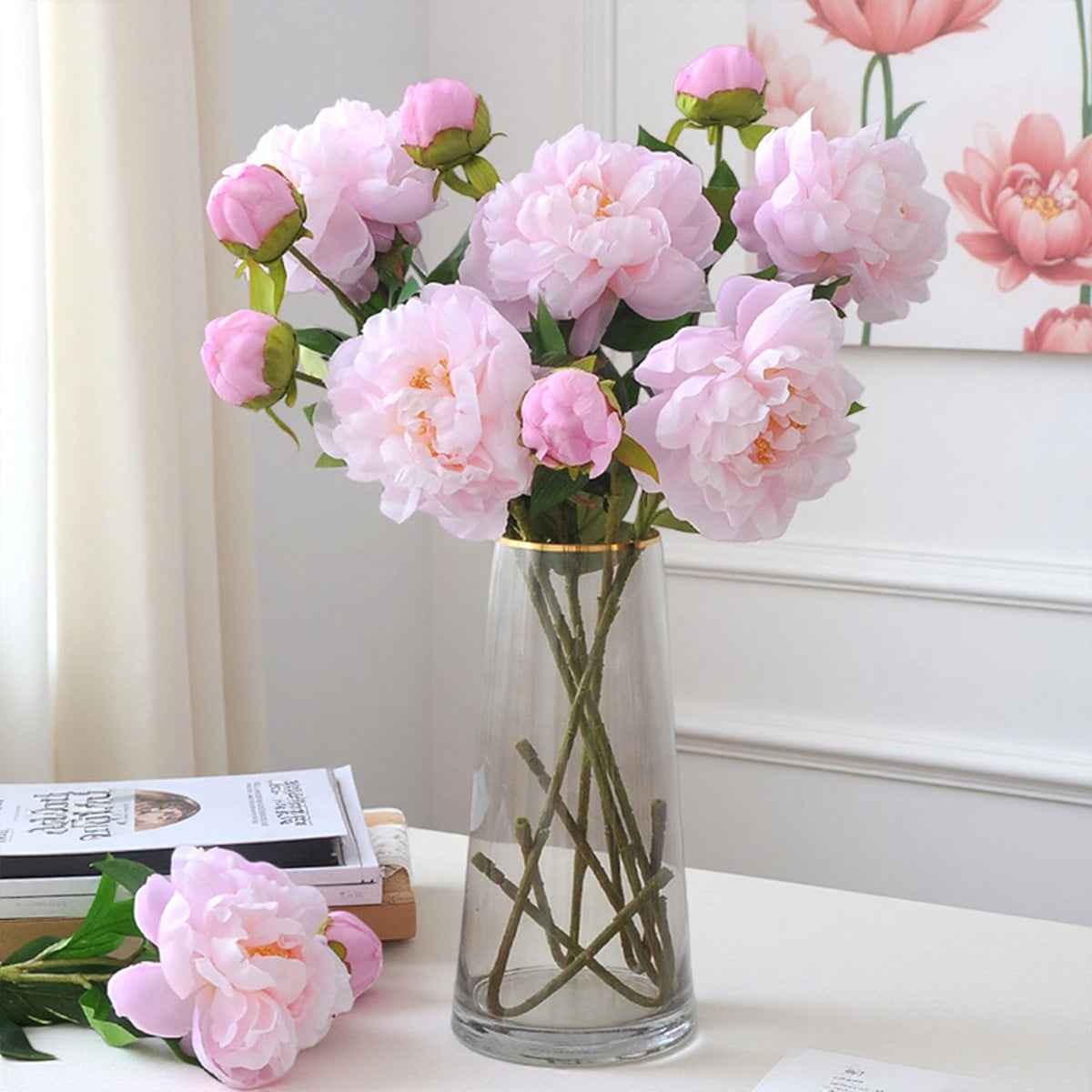 EVERIVELLE Two-Head Artificial Phoenix Peony Stem