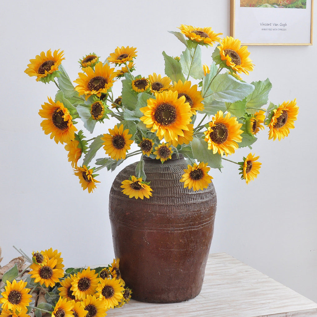 EVERIVELLE 25.6-Inch Three-Head Flocked Artificial Sunflower Stem
