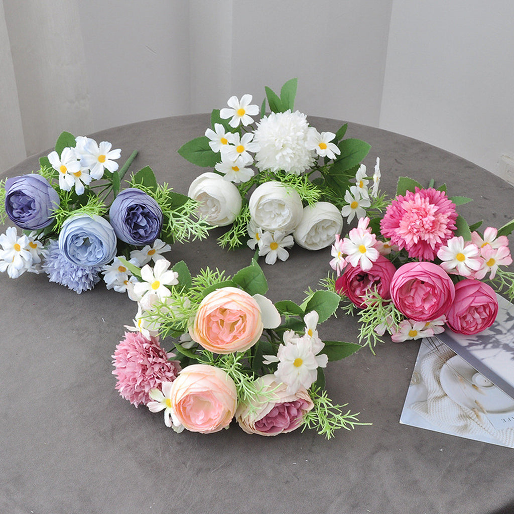 EVERIVELLE 12.2-Inch Seven-Head Artificial Tea Rose Mixed Bouquet