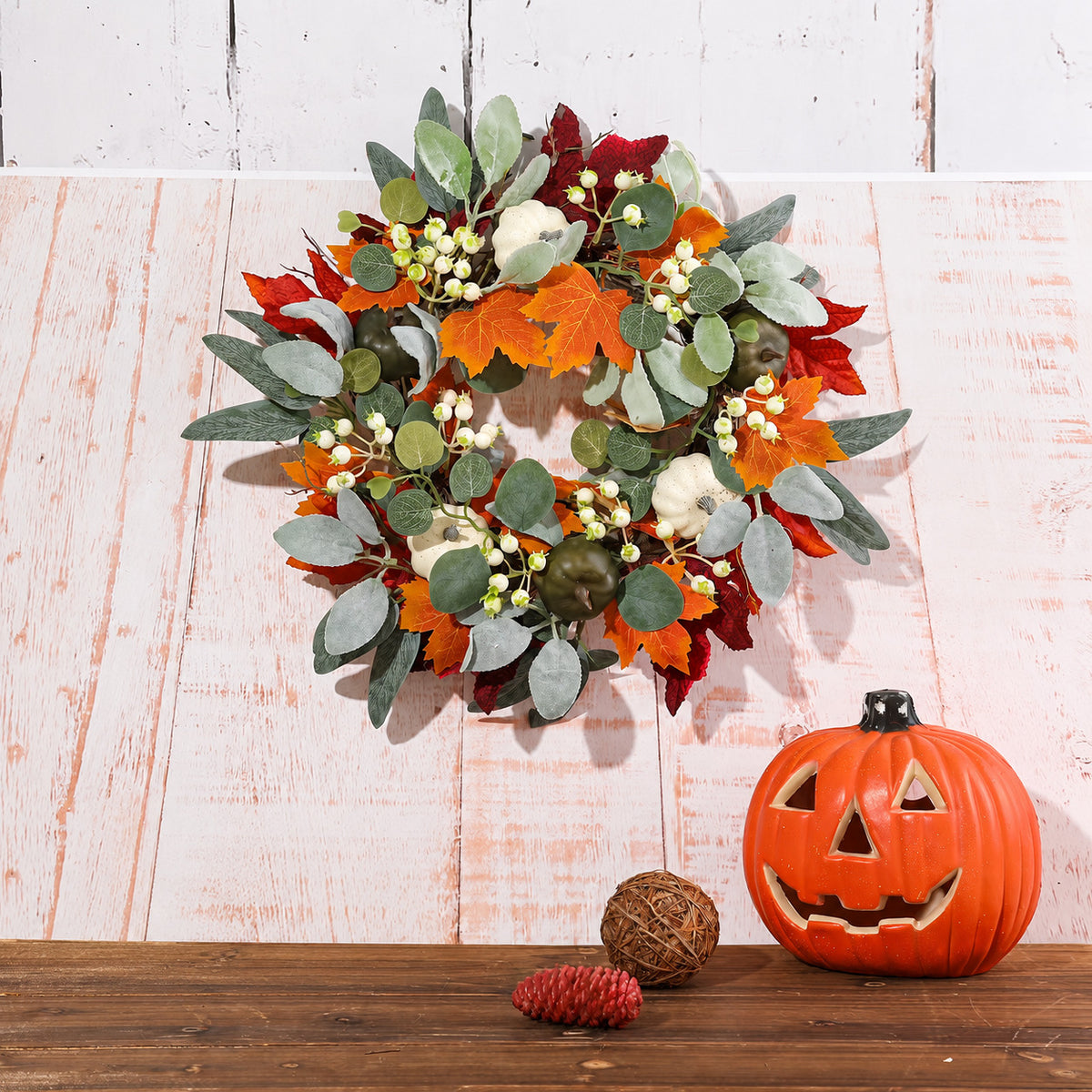White Pumpkin & Eucalyptus Fall Wreath