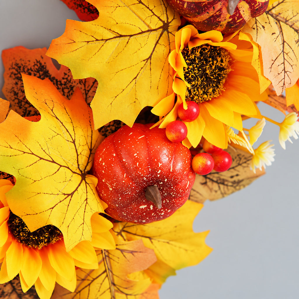 Fall Sunflower, Pumpkin & Maple Leaf Wreath