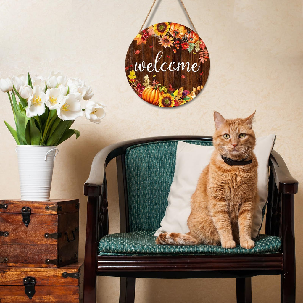 Autumn Round Wood Door Sign Collection