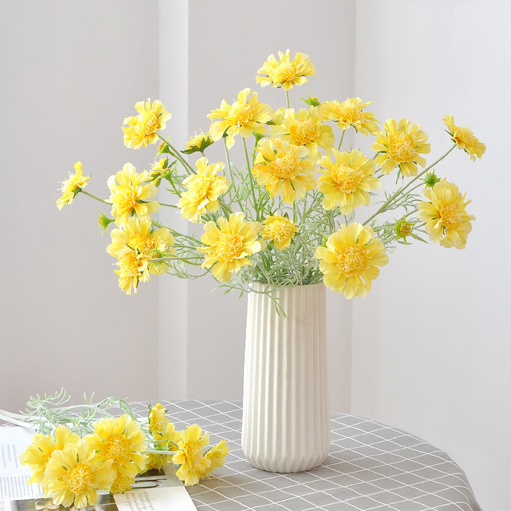 EVERIVELLE 23.6-Inch Four-Head Flocked Artificial Pincushion Flower Stem