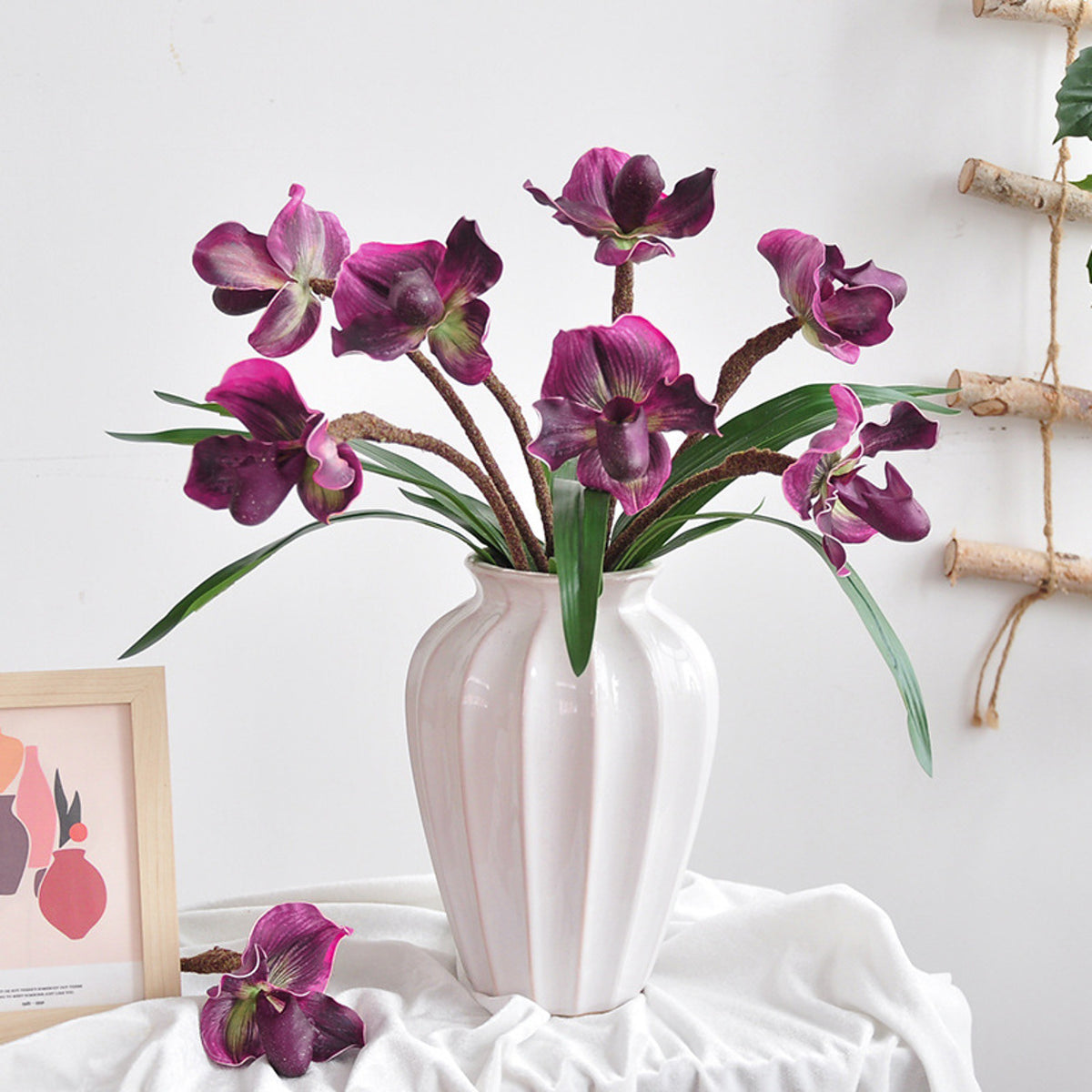 EVERIVELLE Artificial Paphiopedilum Slipper Orchid Stem