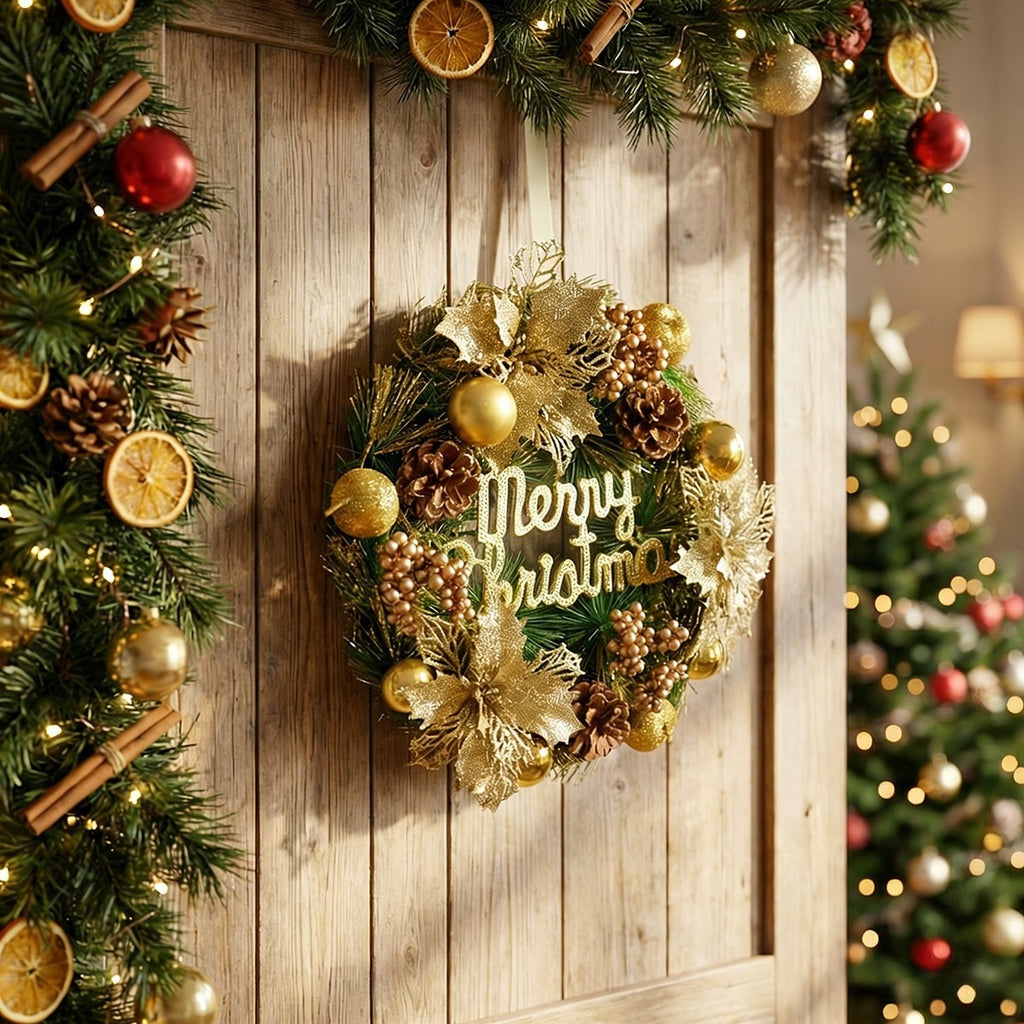 Gold Apple & Pinecone Christmas Wreath
