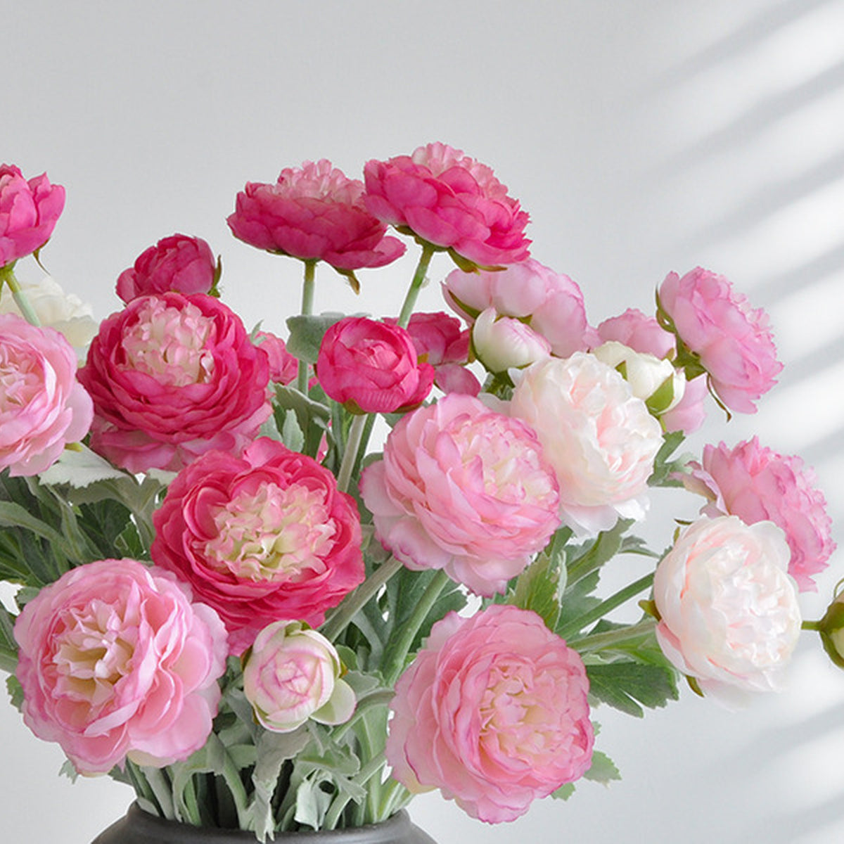 EVERIVELLE Three-Head Flocked Artificial Ranunculus Stem