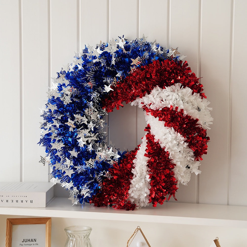 Patriotic Flag Tinsel Wreath